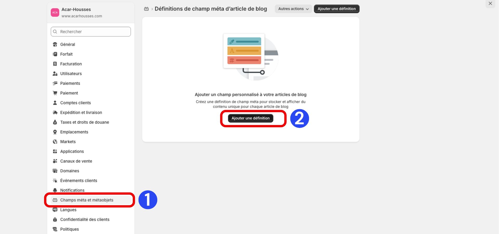 ajouter definition quiz shopify
