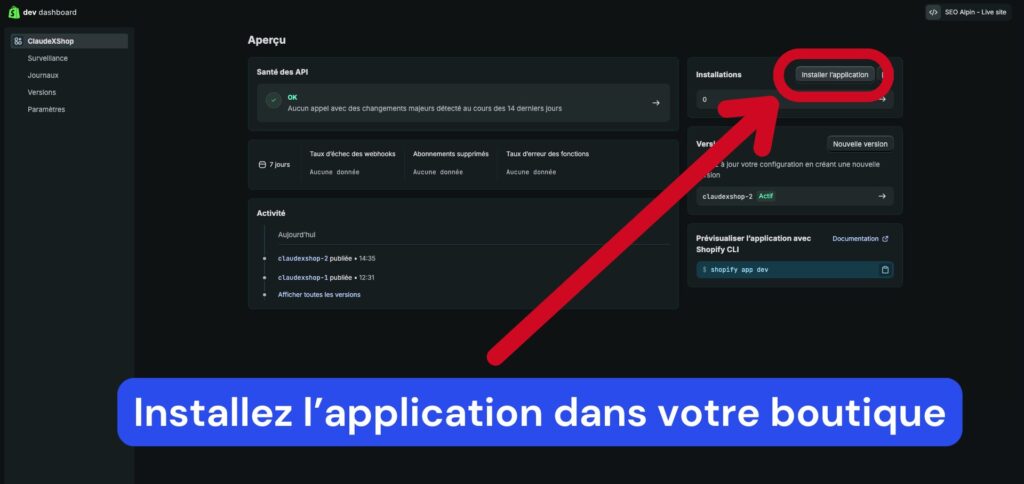 Installez l’application mcp claude shopify dans votre boutique