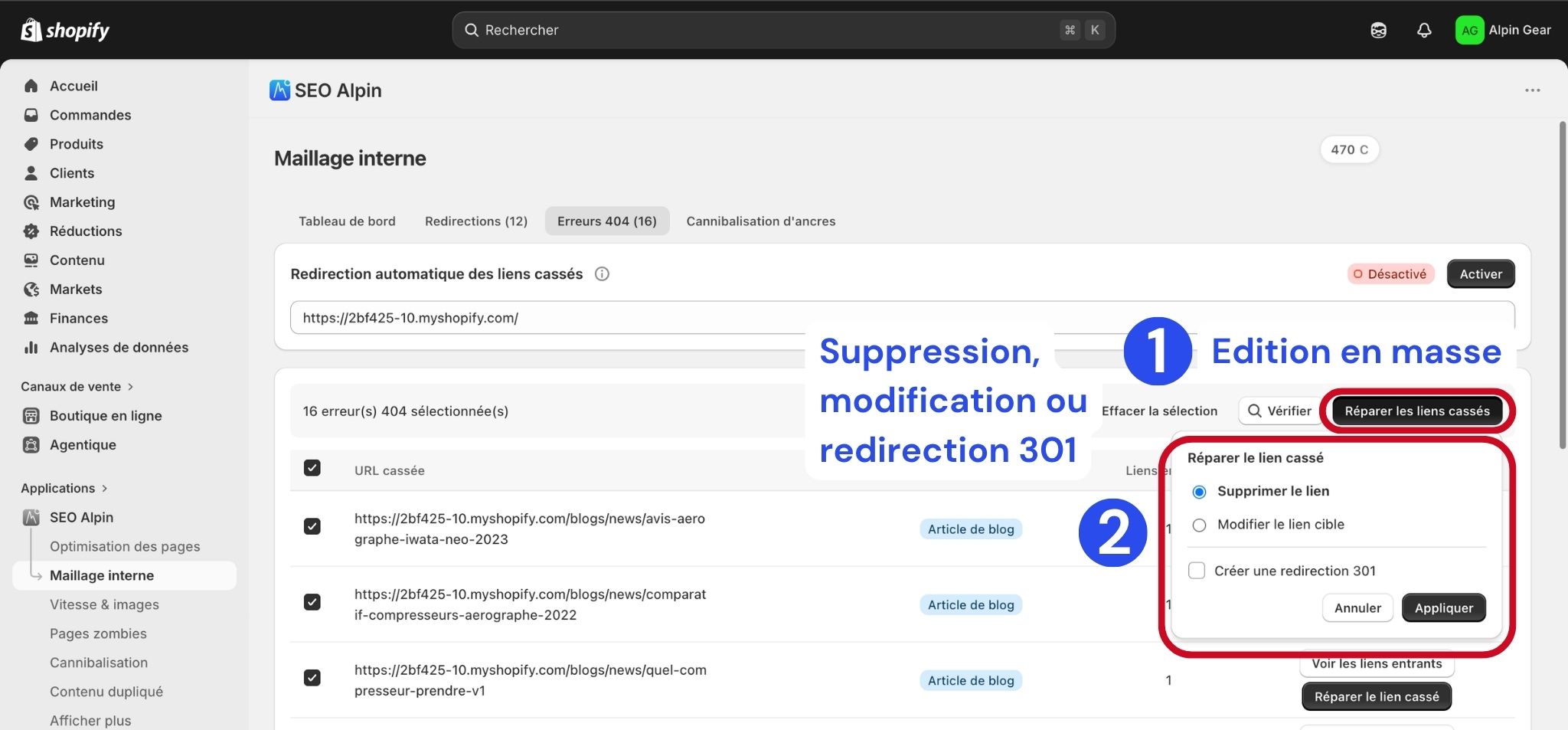 Détecter les liens cassés avec SEO Alpin
