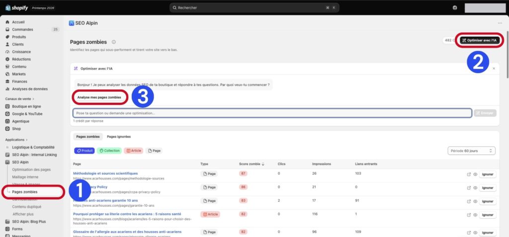 Méthode 2 : trouver ses pages zombies avec SEO Alpin