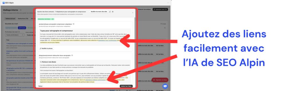 ajout liens internes erreur produit seo shopify