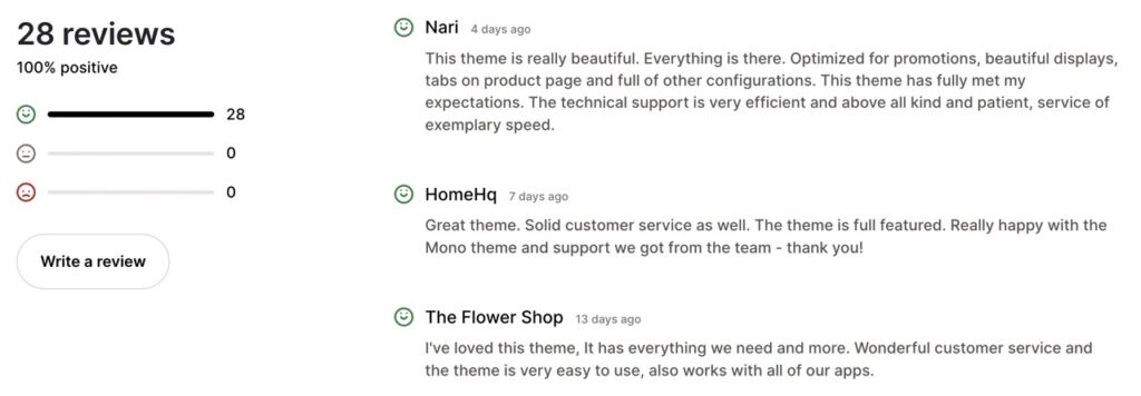 Theme Shopify Mono avis clients