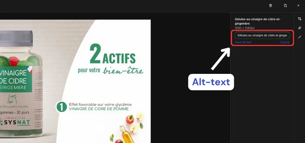 Alt-text image produit Shopify