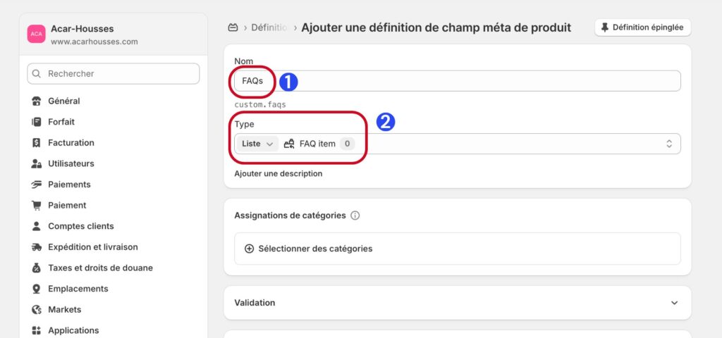 mise en place d’un metafield produit personnalisé pour FAQ