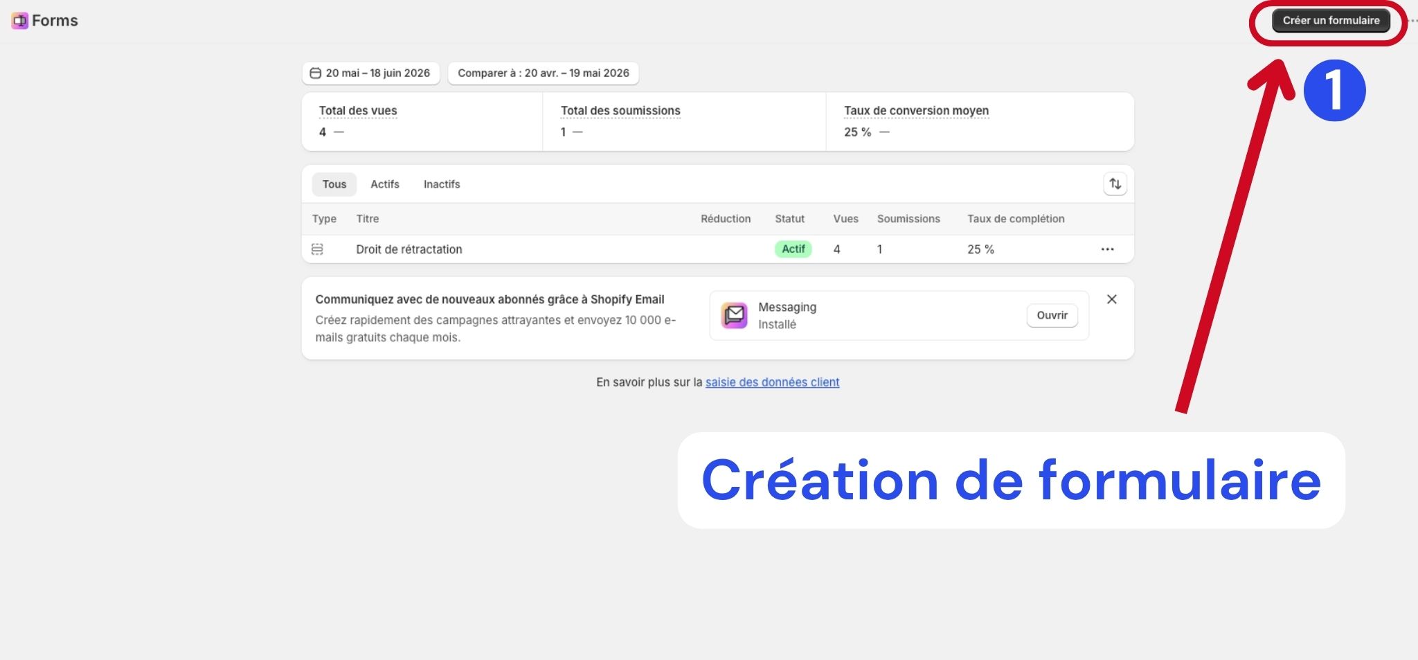 Créer un formulaire de rétractation dans l'application Shopify Forms