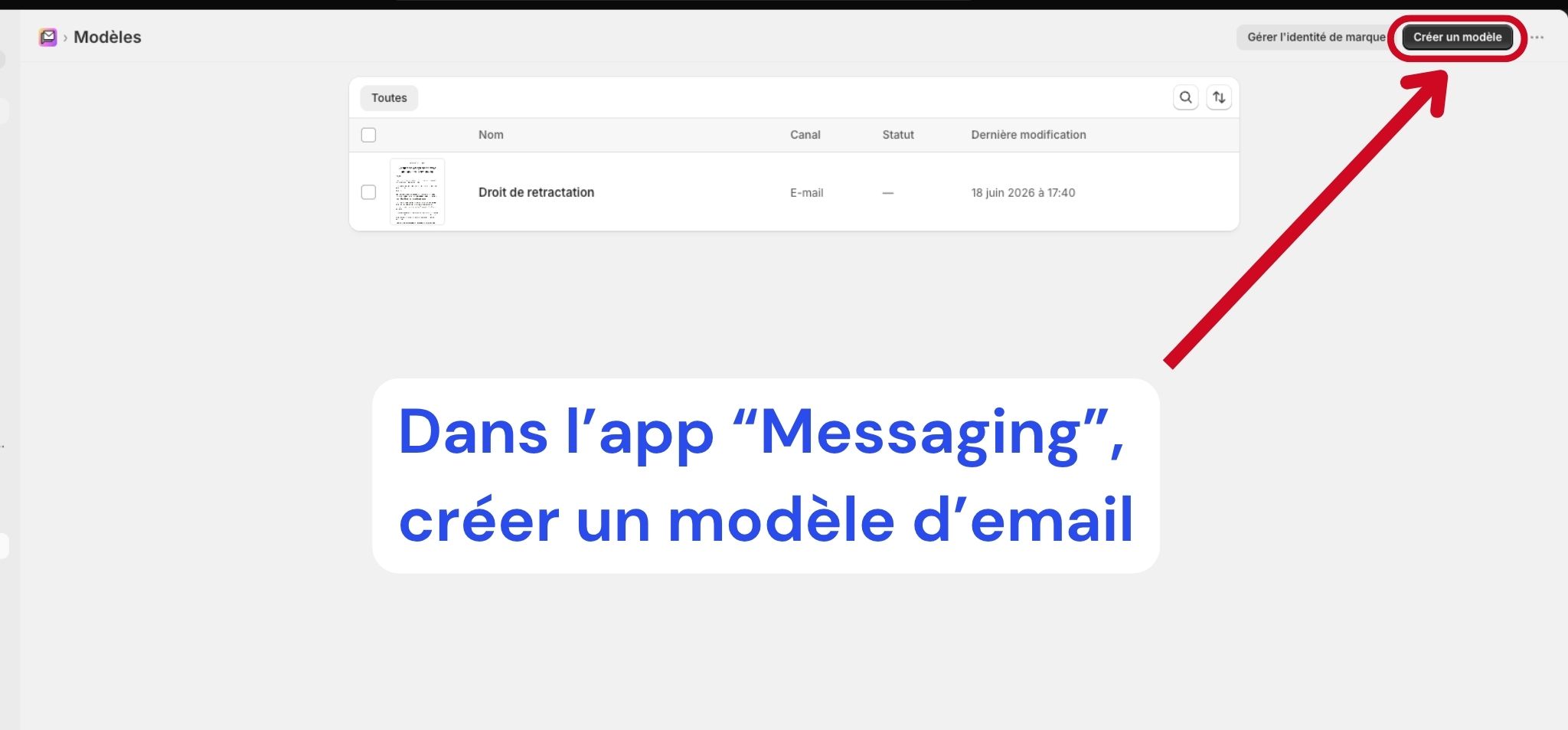 Créer un modèle d'e-mail d'accusé de réception dans l'application Shopify Messaging