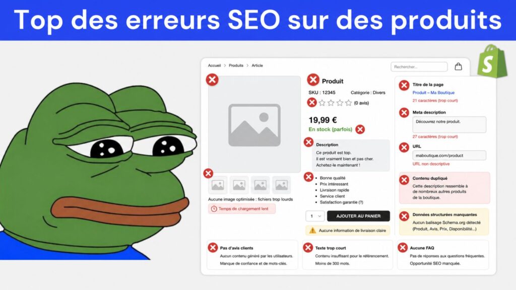 Erreur SEO page produit Shopify