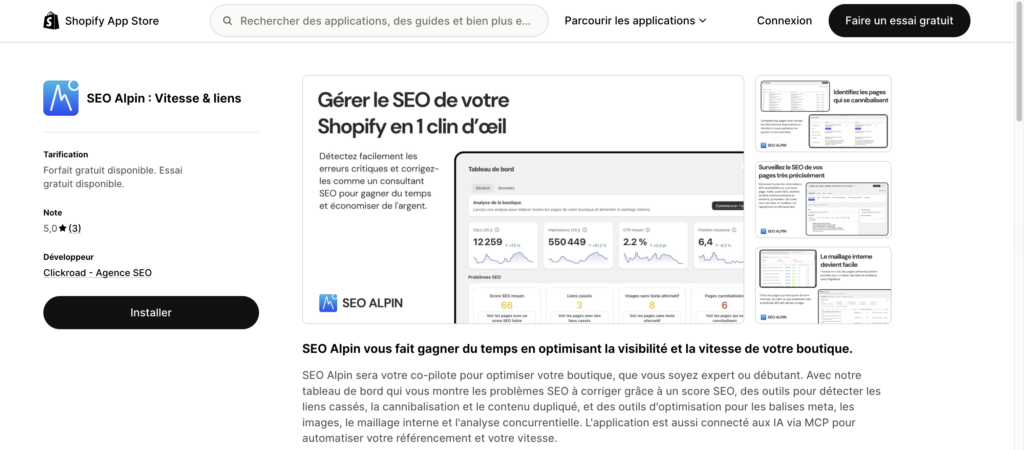 Application SEO Alpin pour backlinks Shopify 