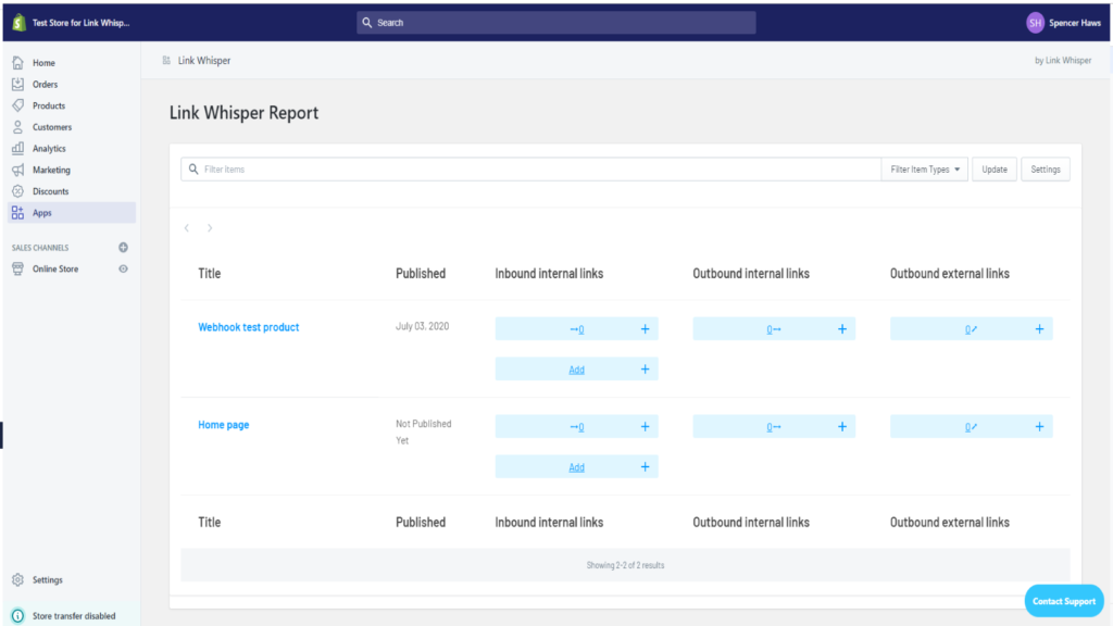 Capture de l'application Link Whisper sur le Shopify App Store